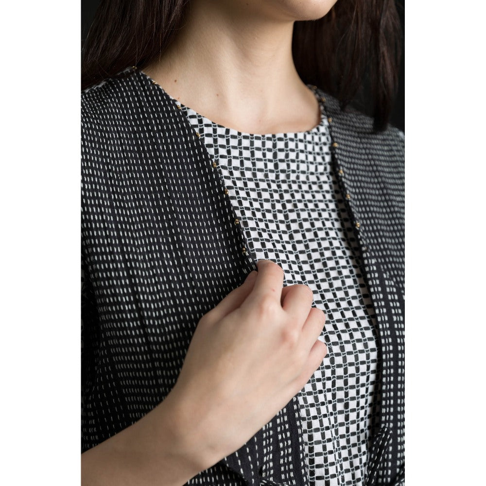 ORCR Tie Checks Three Fourth Sleeves Multi-Color Mini Dress