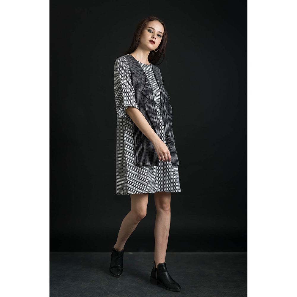 ORCR Tie Checks Three Fourth Sleeves Multi-Color Mini Dress