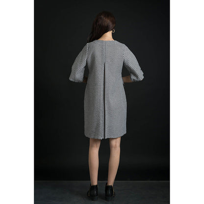 ORCR Tie Checks Three Fourth Sleeves Multi-Color Mini Dress