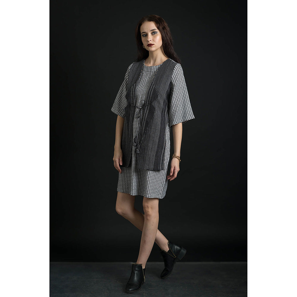 ORCR Tie Checks Three Fourth Sleeves Multi-Color Mini Dress