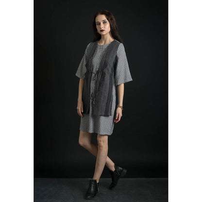 ORCR Tie Checks Three Fourth Sleeves Multi-Color Mini Dress