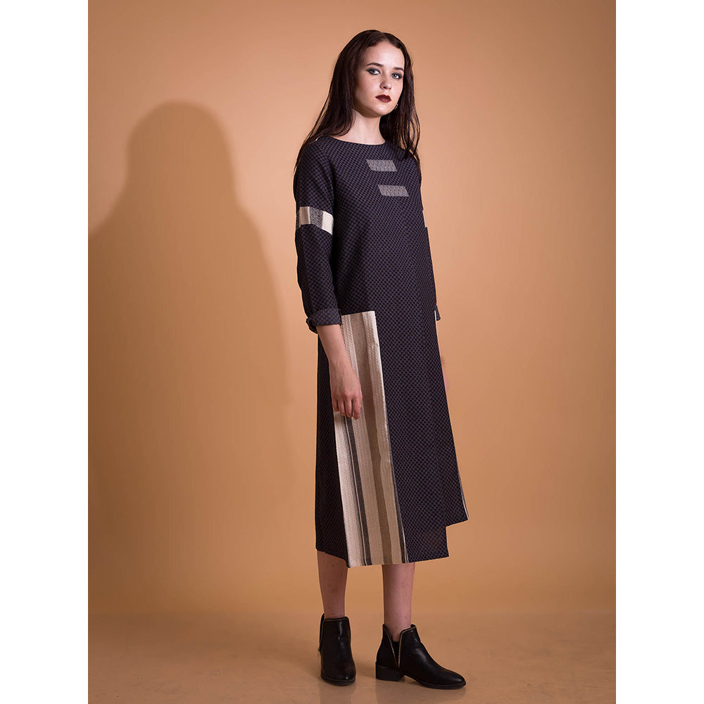 ORCR Parter Checks Three Fourth Sleeves Multi-Color Midi Dress