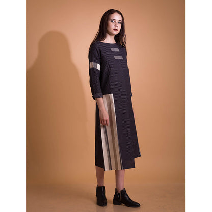 ORCR Parter Checks Three Fourth Sleeves Multi-Color Midi Dress