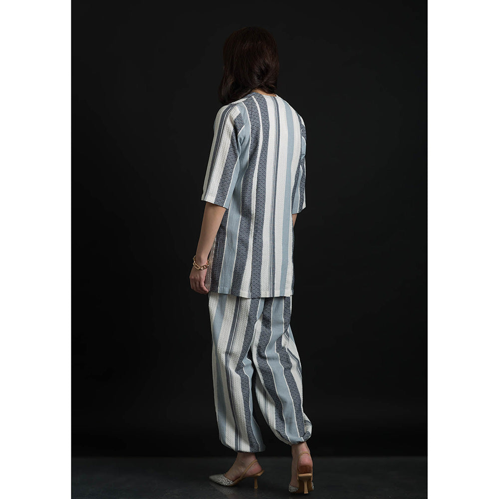 ORCR Sleeve Stripes Sleeveless Multi-Color Jacket with Pant (Set of 2)
