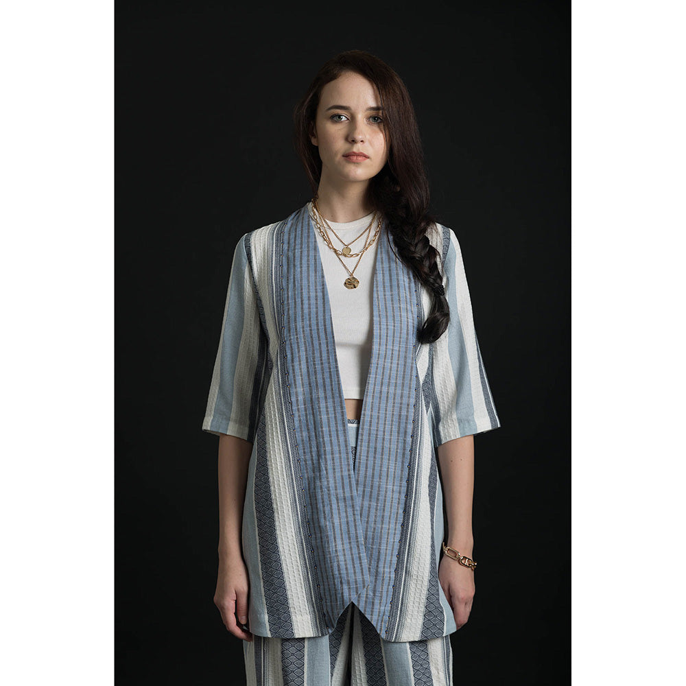 ORCR Sleeve Stripes Sleeveless Multi-Color Jacket with Pant (Set of 2)
