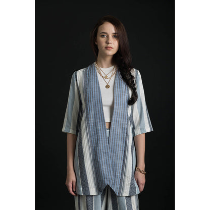 ORCR Sleeve Stripes Sleeveless Multi-Color Jacket with Pant (Set of 2)