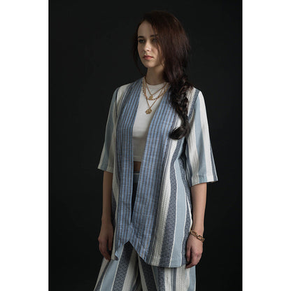 ORCR Sleeve Stripes Sleeveless Multi-Color Jacket with Pant (Set of 2)