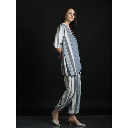 ORCR Sleeve Stripes Sleeveless Multi-Color Jacket with Pant (Set of 2)