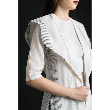 ORCR Bling Checks Three Fourth Sleeves Off White Jacket with Pant (Set of 2)