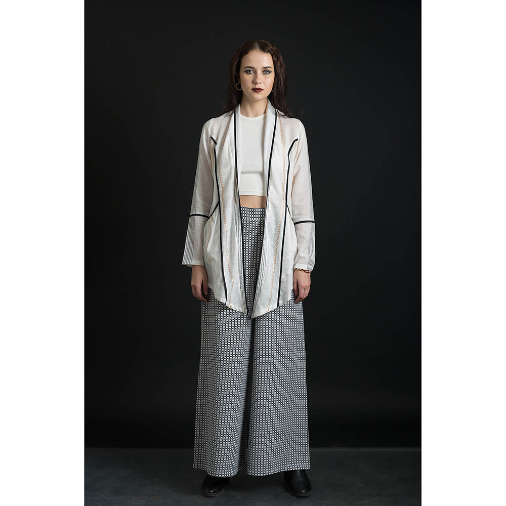 ORCR Carine Checks Full Sleeves Off White Jacket with Pant (Set of 2)