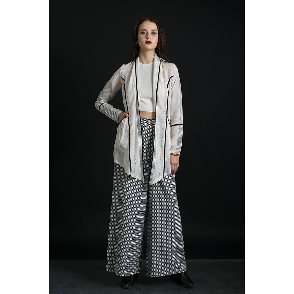 ORCR Carine Checks Full Sleeves Off White Jacket with Pant (Set of 2)