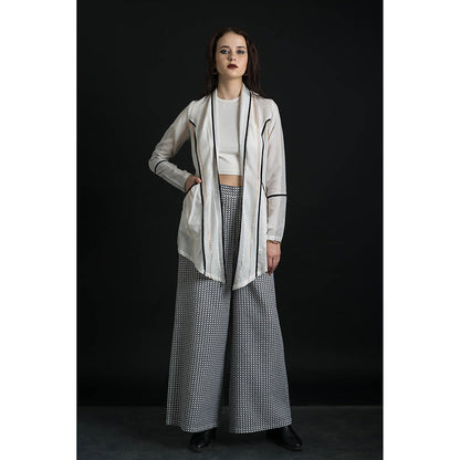 ORCR Carine Checks Full Sleeves Off White Jacket with Pant (Set of 2)