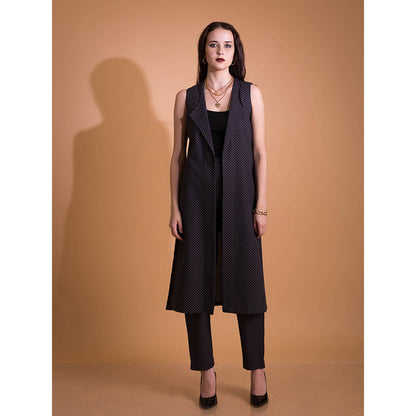 ORCR Dropmo Checks Half Sleeves Black Jacket with Pant (Set of 2)