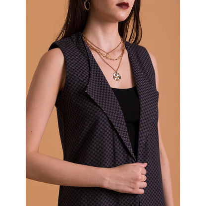 ORCR Dropmo Checks Half Sleeves Black Jacket with Pant (Set of 2)