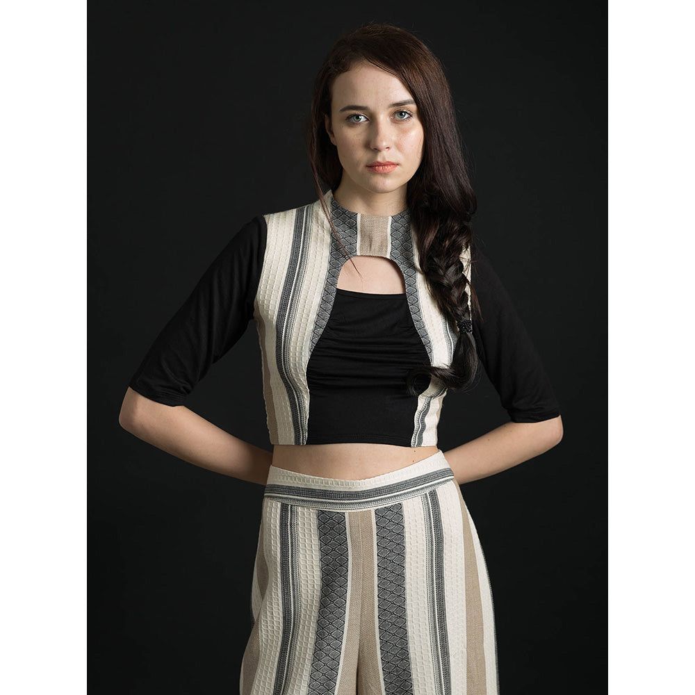 ORCR Neck-Hole Stripes Half Sleeves Beige Top