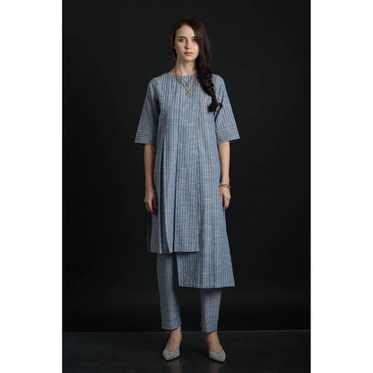 ORCR Kora Stripes Three Fourth Sleeves Blue Top with Pant (Set of 2)