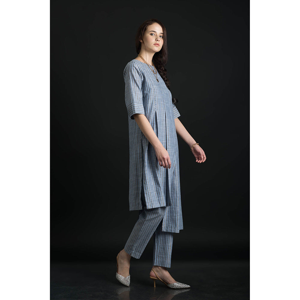 ORCR Kora Stripes Three Fourth Sleeves Blue Top with Pant (Set of 2)