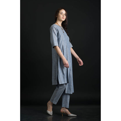 ORCR Kora Stripes Three Fourth Sleeves Blue Top with Pant (Set of 2)