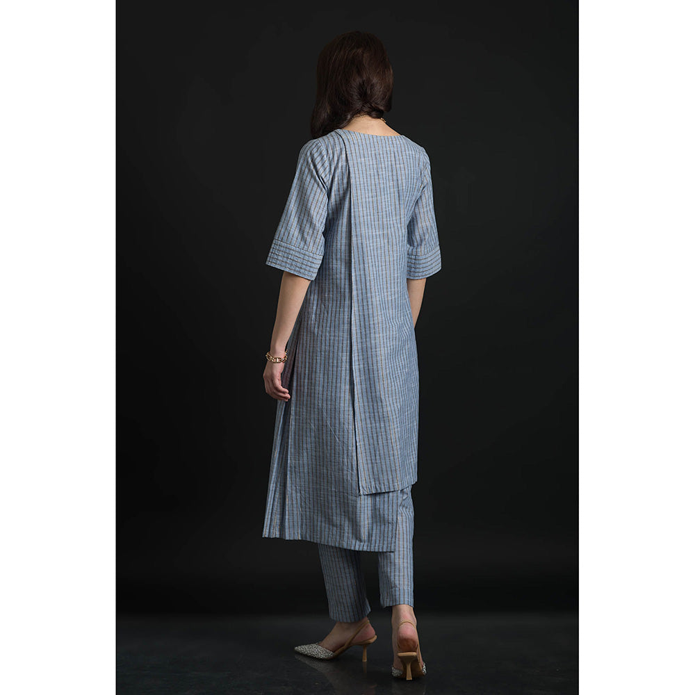 ORCR Kora Stripes Three Fourth Sleeves Blue Top with Pant (Set of 2)