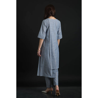 ORCR Kora Stripes Three Fourth Sleeves Blue Top with Pant (Set of 2)