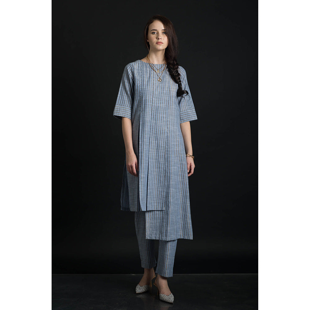 ORCR Kora Stripes Three Fourth Sleeves Blue Top with Pant (Set of 2)