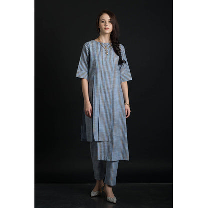 ORCR Kora Stripes Three Fourth Sleeves Blue Top with Pant (Set of 2)