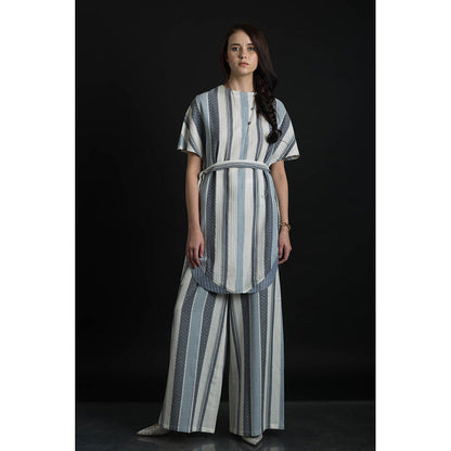 ORCR Dron Stripes Half Sleeves Multi-Color Top with Pant and Belt (Set of 3)