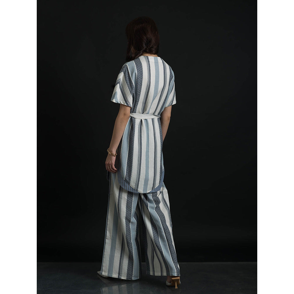 ORCR Dron Stripes Half Sleeves Multi-Color Top with Pant and Belt (Set of 3)