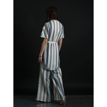 ORCR Dron Stripes Half Sleeves Multi-Color Top with Pant and Belt (Set of 3)