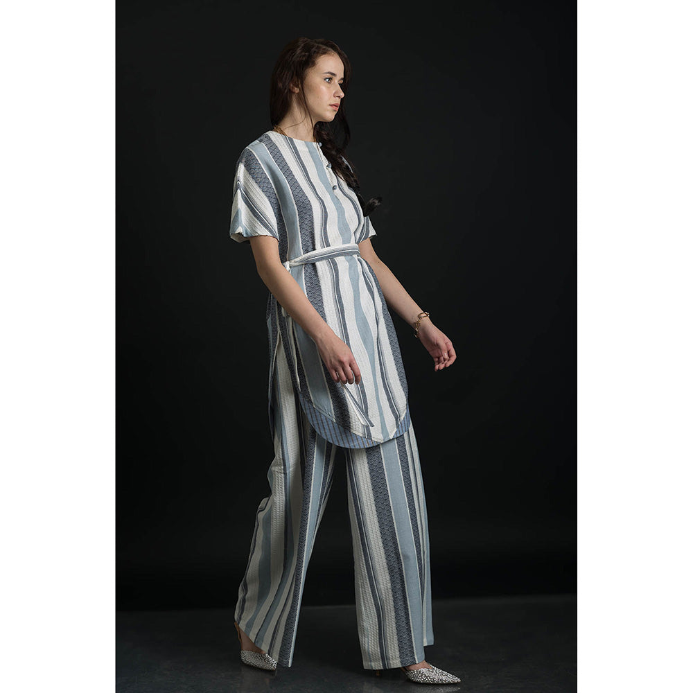 ORCR Dron Stripes Half Sleeves Multi-Color Top with Pant and Belt (Set of 3)
