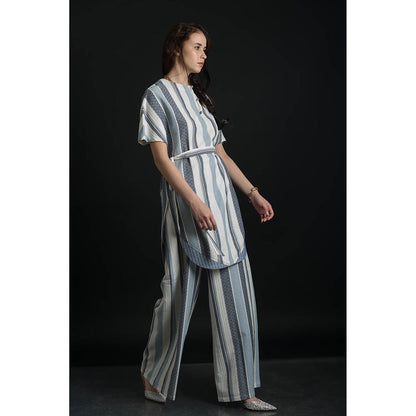 ORCR Dron Stripes Half Sleeves Multi-Color Top with Pant and Belt (Set of 3)