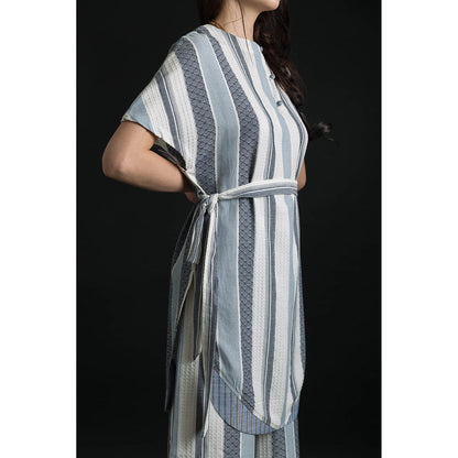 ORCR Dron Stripes Half Sleeves Multi-Color Top with Pant and Belt (Set of 3)