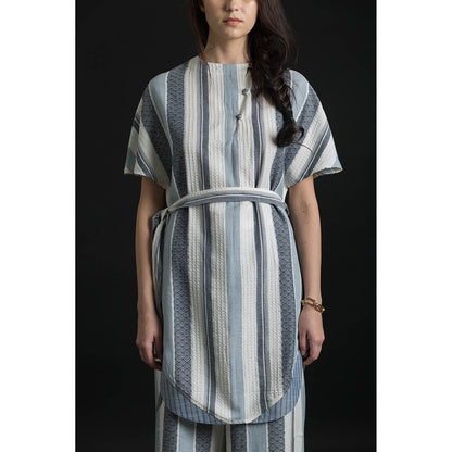 ORCR Dron Stripes Half Sleeves Multi-Color Top with Pant and Belt (Set of 3)