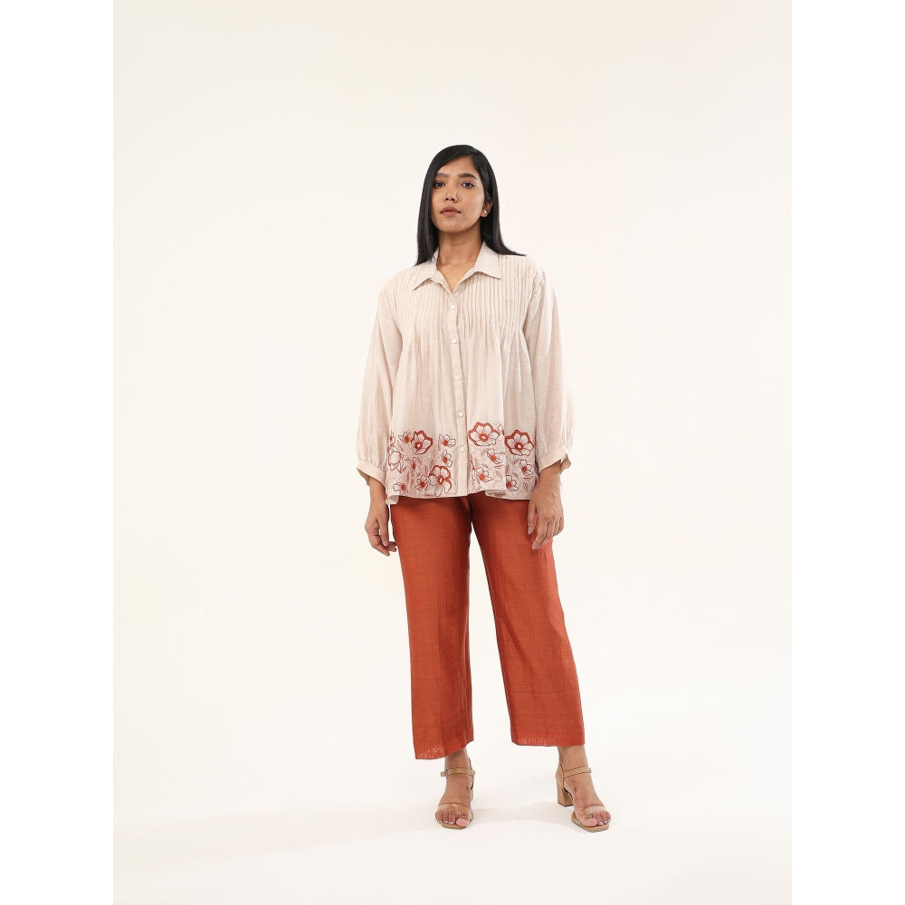 ORIGANI Beige and Rust Zinnia Top and Pant (Set of 2)