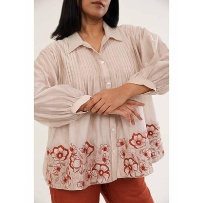 ORIGANI Beige and Rust Zinnia Top and Pant (Set of 2)