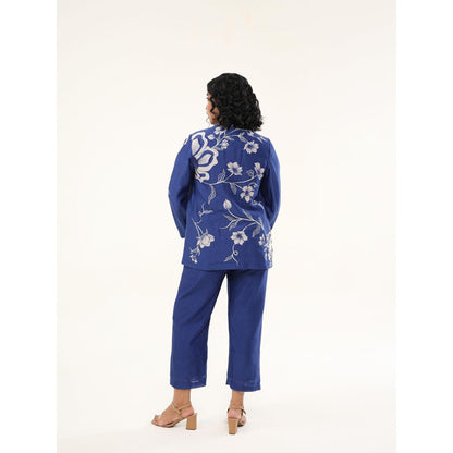 ORIGANI Navy Blue Petunia Petal Jacket Co-Ord (Set of 3)