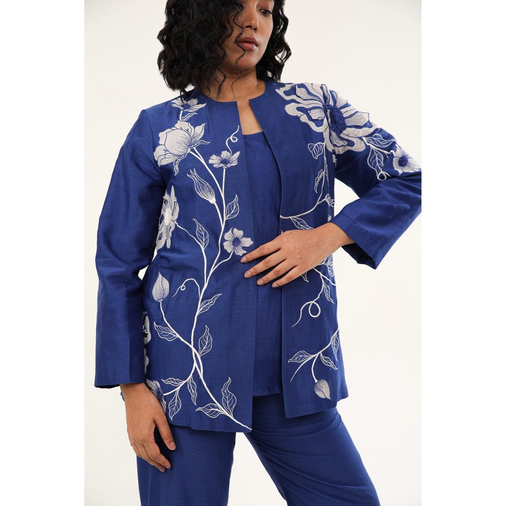ORIGANI Navy Blue Petunia Petal Jacket Co-Ord (Set of 3)