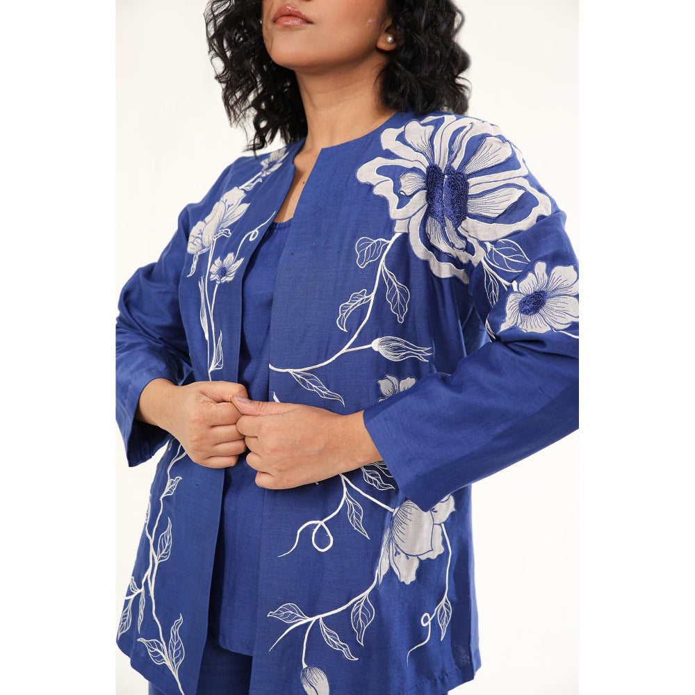 ORIGANI Navy Blue Petunia Petal Jacket Co-Ord (Set of 3)