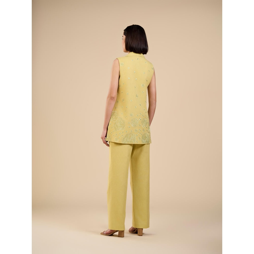 ORIGANI Sage Green Floral Embroidered Co-Ord (Set of 3)