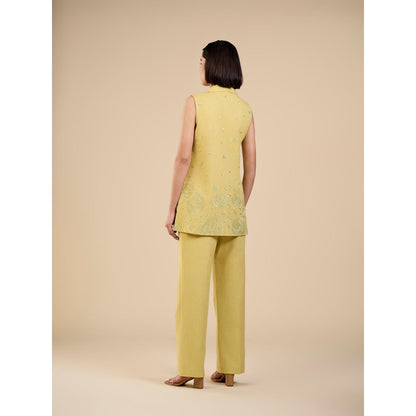 ORIGANI Sage Green Floral Embroidered Co-Ord (Set of 3)