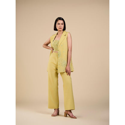 ORIGANI Sage Green Floral Embroidered Co-Ord (Set of 3)