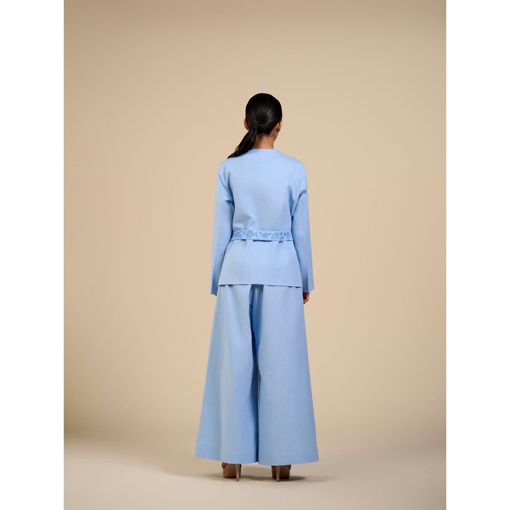 ORIGANI Blue Embroidered Rose Co-Ord (Set of 3)