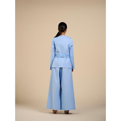 ORIGANI Blue Embroidered Rose Co-Ord (Set of 3)