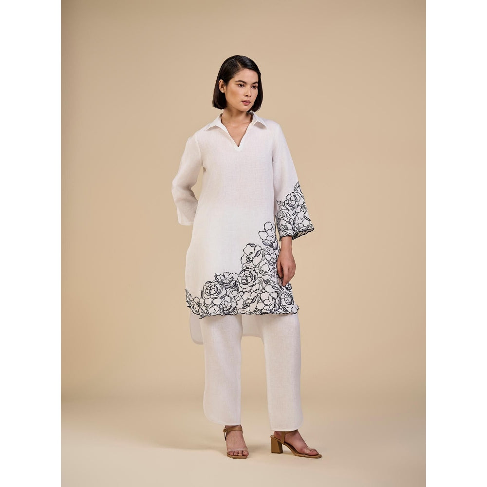 ORIGANI Black and White Floral Rose Embroidered Garden Co-Ord (Set of 2)