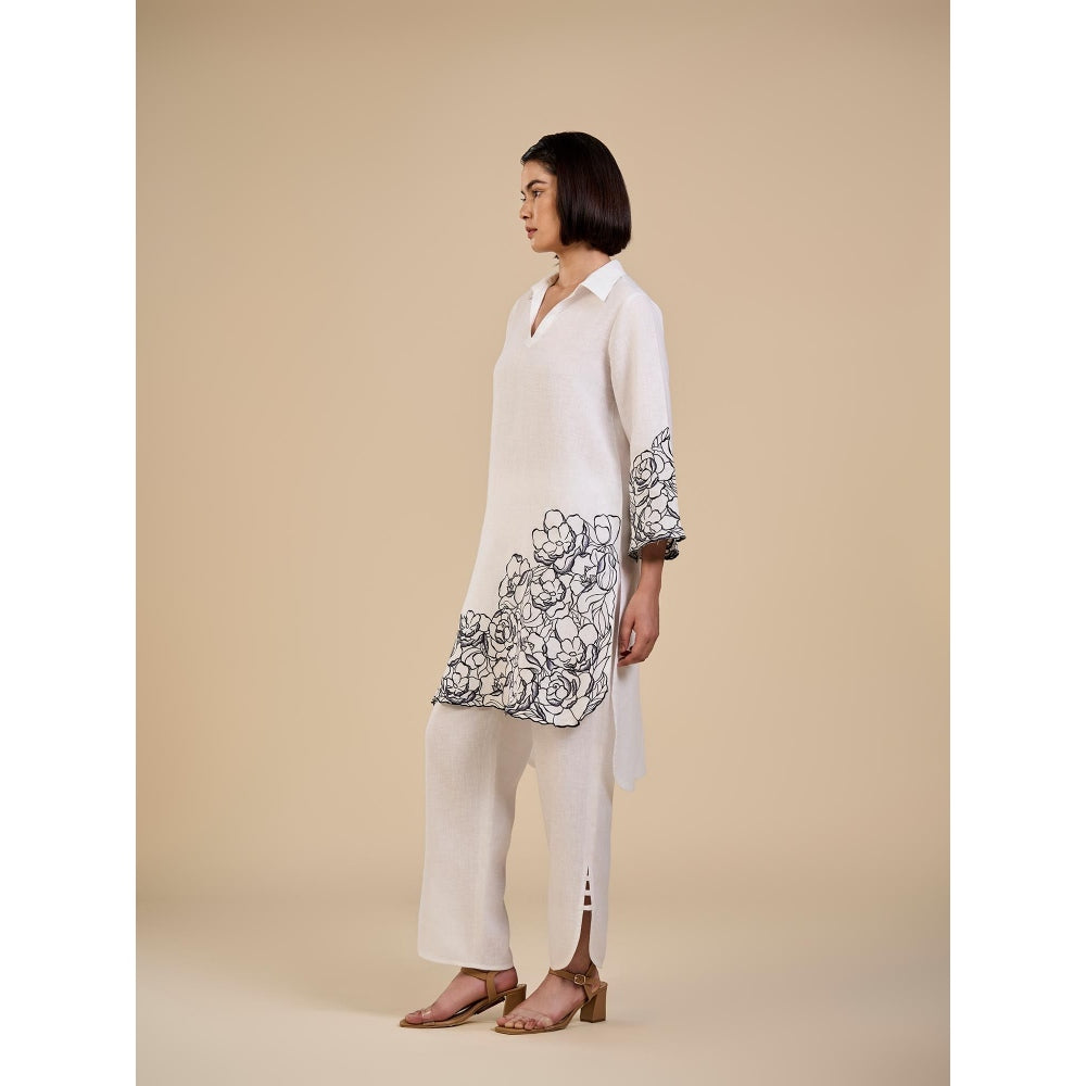 ORIGANI Black and White Floral Rose Embroidered Garden Co-Ord (Set of 2)