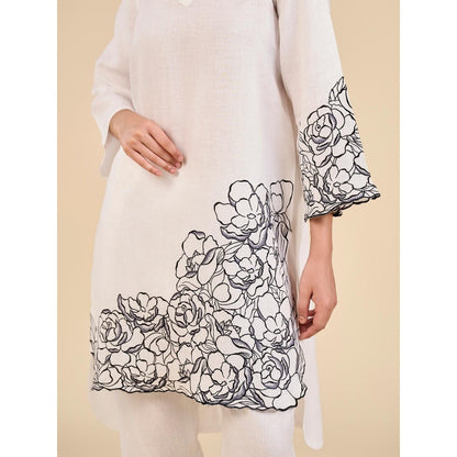 ORIGANI Black and White Floral Rose Embroidered Garden Co-Ord (Set of 2)