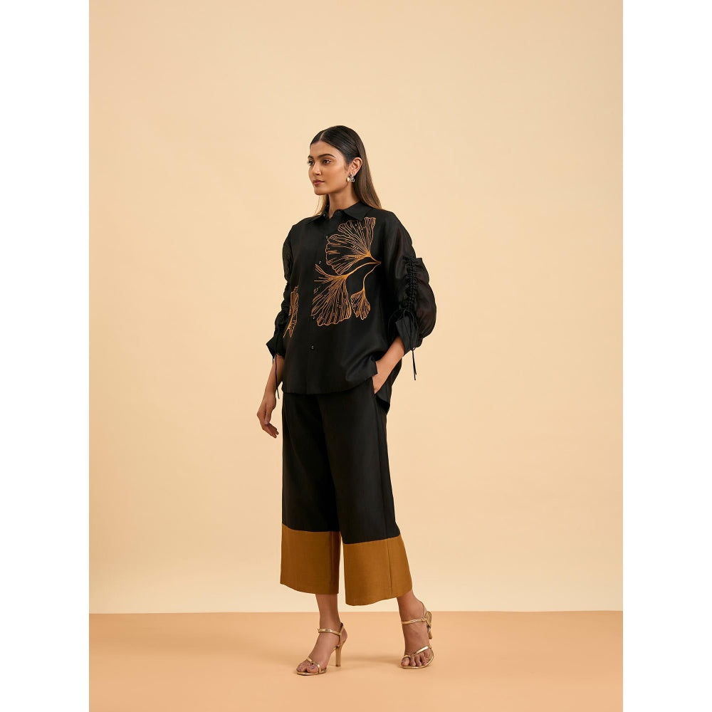 ORIGANI Black Ginkgo Embroidered Co-Ord (Set of 2)