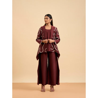 ORIGANI Maroon Embroidered Regal Harmony Co-Ord (Set of 3)