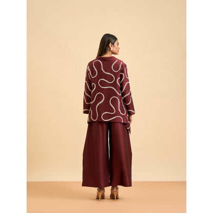 ORIGANI Maroon Embroidered Regal Harmony Co-Ord (Set of 3)