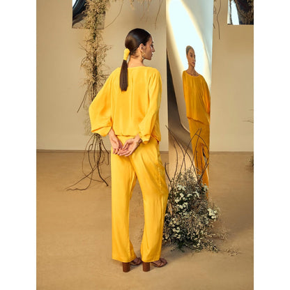 ORIGANI Yellow Solid Marigold Bliss Co-Ord (Set of 2)